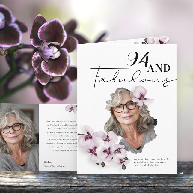 94 & Fabulous Orchid Photo Birthday Greeting Card Kort (Skapare uppladdad)