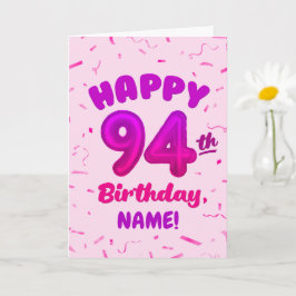 94th Balloon Number Custom Name Birthday Card Kort