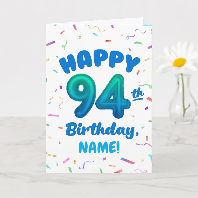 94th Balloon Number Custom Name Birthday Card Kort (Liten växt)