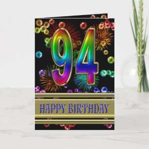 94th Birthday with rainbow bubbles and fireworks Kort