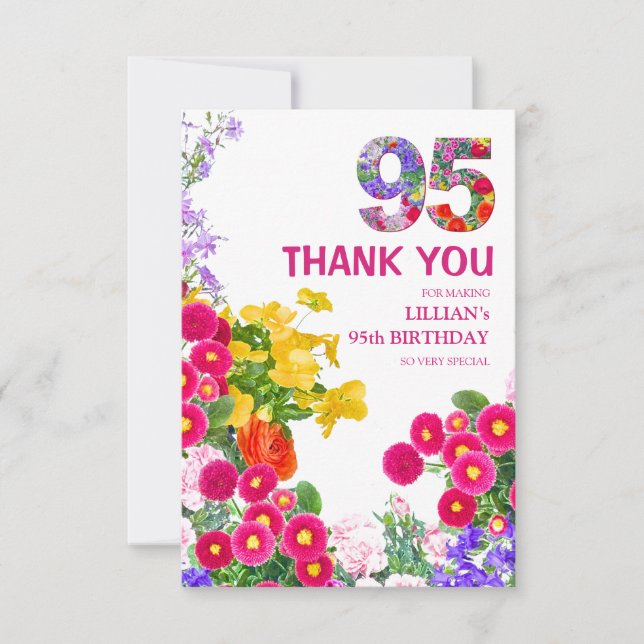 95 års Elegant Garden Blommigt - 95:e födelsedagen Tack Kort (Framsida)