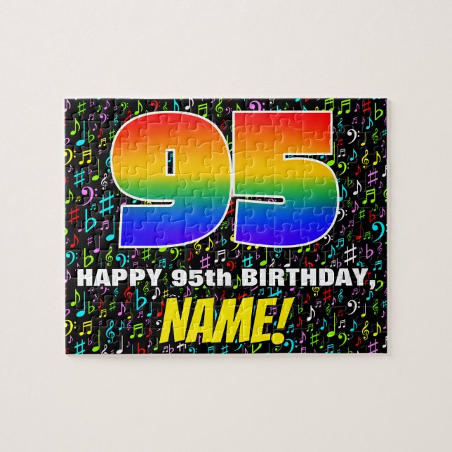 95-årsdag — Roliga, färgglada musik symboler & “95 Pussel (Horisontell)