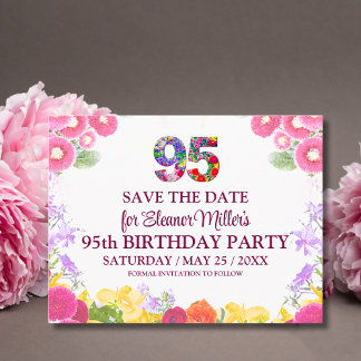 95-årsdag Spara datum, Blush Bloom Blommig 95 Meddelande Vykort