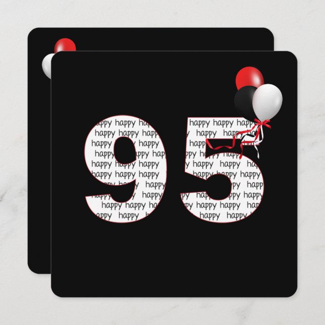 95-årsdagen av Lycklig om svartvit inbjudan (Fram/baksida)