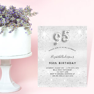 95-årsdagen för budgetinbjudan silver glitter