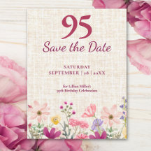 95-årsfirande Elegant Rosa Blommig Save the Date
