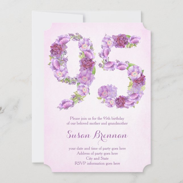 95-årsinbjudningar till dam, Mauve inbjudan (Framsida)