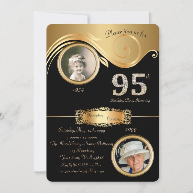 95:e,Birthday Man 95:e,elegant art deco,lila Inbjudningar (Framsida)