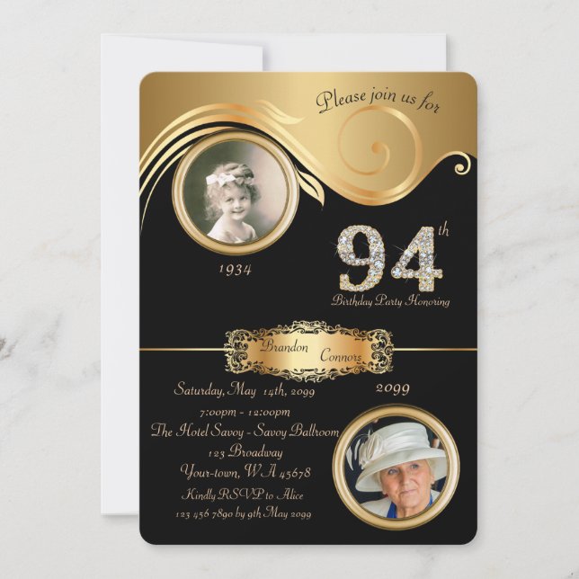 95:e,Birthday Man 95:e,elegant art deco,lila Inv Inbjudningar (Framsida)