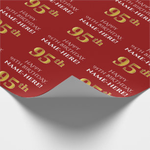 95:e födelsedag: Elegant, rött, Faux Guld-utseende Presentpapper