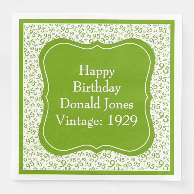 95:e födelsedag Geen/White Bracket Number Mönster Pappersservett (Framsida)