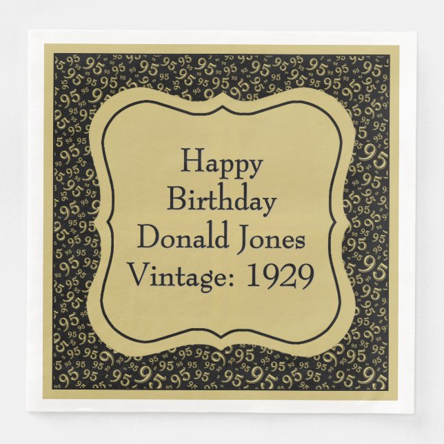 95:e födelsedag Guld/Svarta paktnummer Mönster Pappersservett (Framsida)