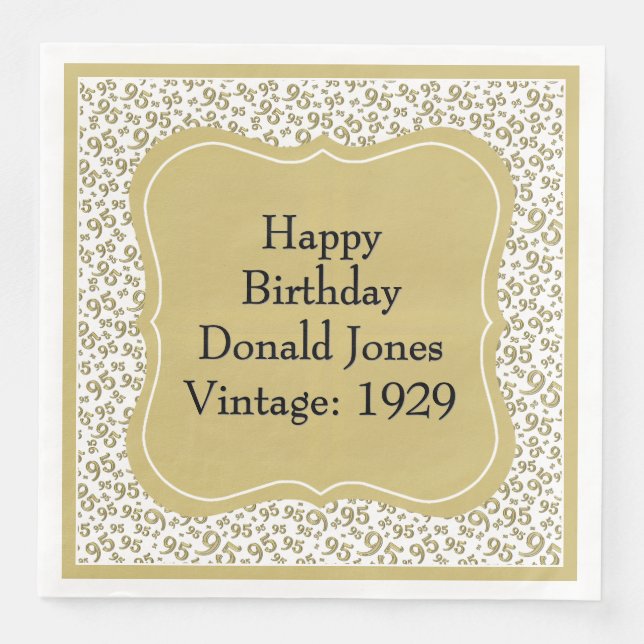 95:e födelsedag Guld/vit hakparentnummer Mönster Pappersservett (Framsida)