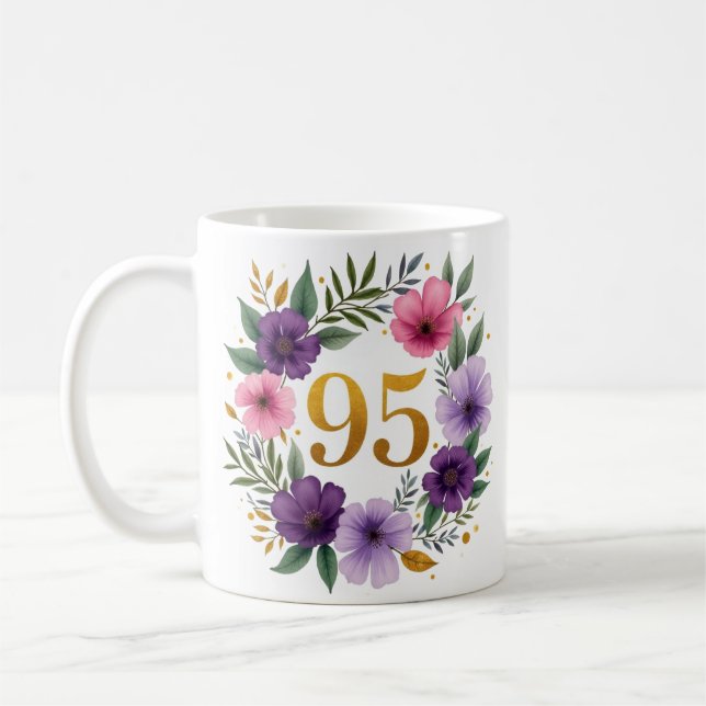 95:e födelsedag Mugg - Blommigt Utandning med anta (Vänster)