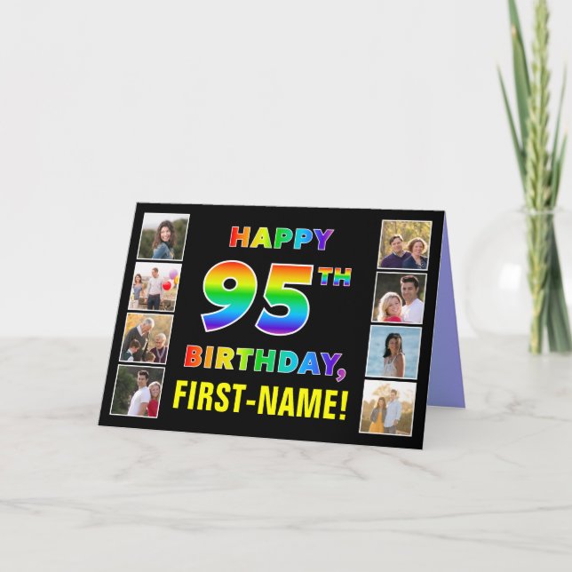 95:e födelsedag: Regnbågstext, Anpassningsbar Foto Kort (Framsida)