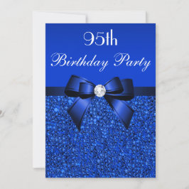 95:e födelsedag Royalet Blue Sequins Bow and Diamo Inbjudningar