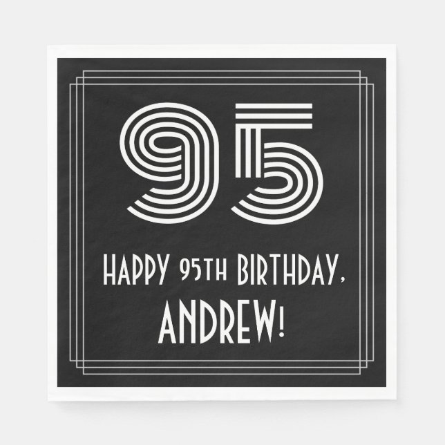 95:e födelsedagen: Art Deco Inspired Titta "95" +  Pappersservett (Framsidan)