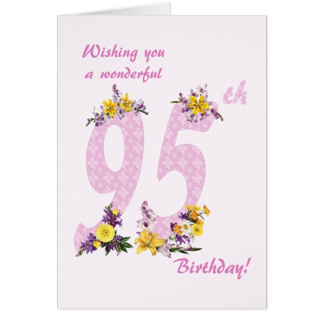 95:e födelsedagen: blomdekorerade nummer hälsningskort (Framsidan)