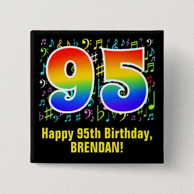 95:e födelsedagen: Colorful Music Symbols, Rainbow Knapp (Framsida)