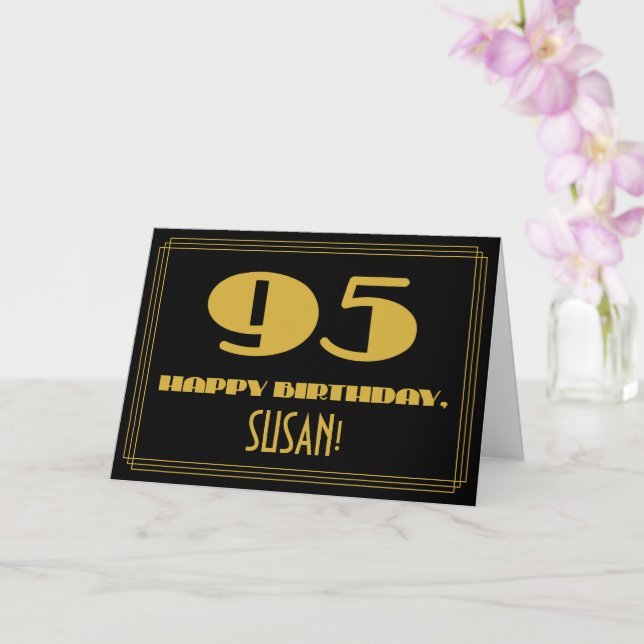 95:e födelsedagen: Namn + Art Deco Inspired (95) Kort (Orkide)