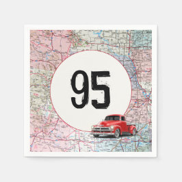 95:e födelsedagen Red Retro Lastbil på väg Karta Pappersservett