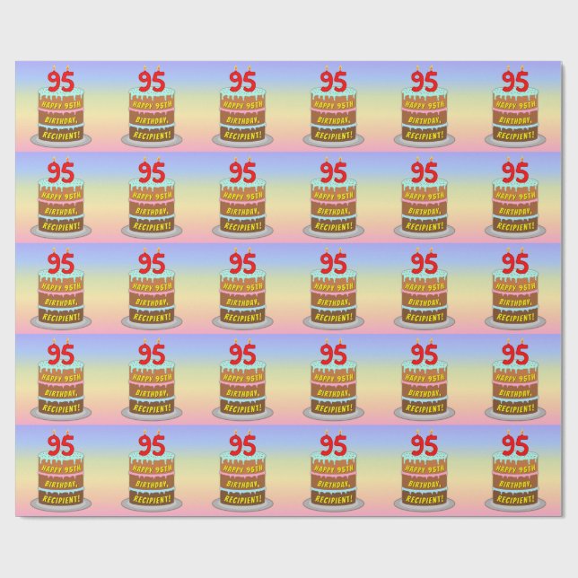 95:e födelsedagen: Roligt Cake and Candles + Custo Presentpapper (Platt)