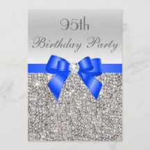 95:e födelsedagen Silver Sequin-Royalet Blue Bow D