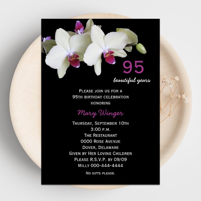 95:e Födelsedagsfest inbjudan Orchids (Skapare uppladdad)