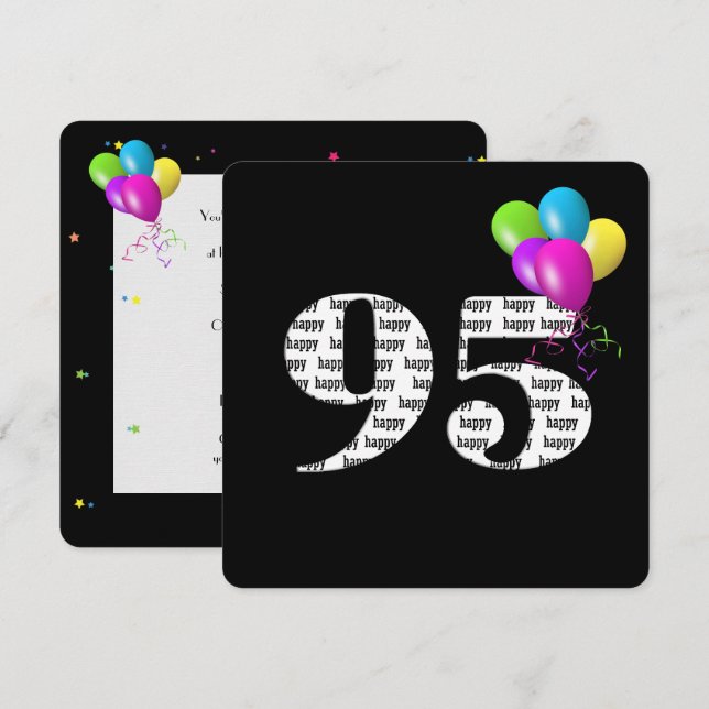 95:e Födelsedagsfesten med ballongbunt Inbjudningar (Fram/baksida)
