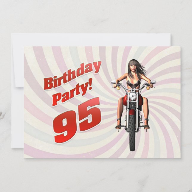 95:e födelsedagsfesten med en tjej på motorcykel inbjudningar (Framsida)