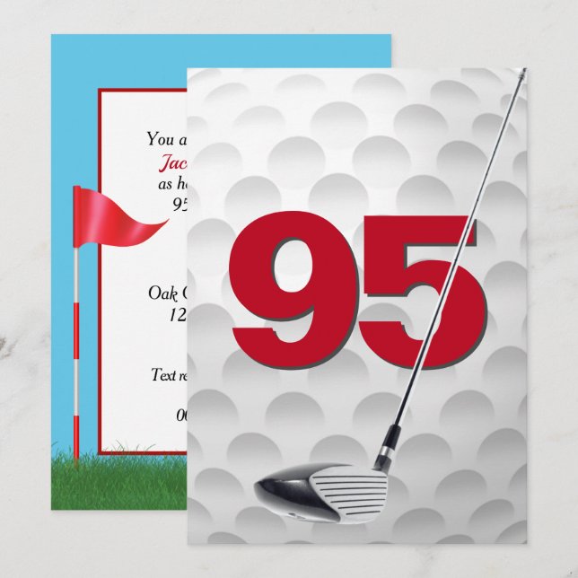 95:e Födelsedagsfestens Golf-tema Inbjudningar (Fram/baksida)