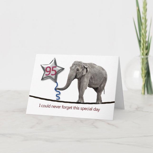 95:e födelsedagskort med proppande elefant kort (Framsida)