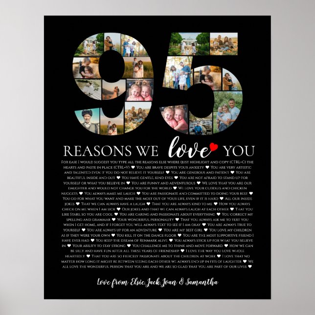95 skäl att vi älskar dig födelsedags collage poster (Framsidan)