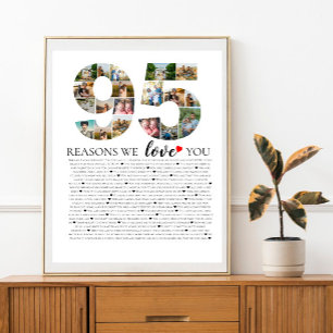 95 skäl till varför vi älskar dig födelsedagscolla poster