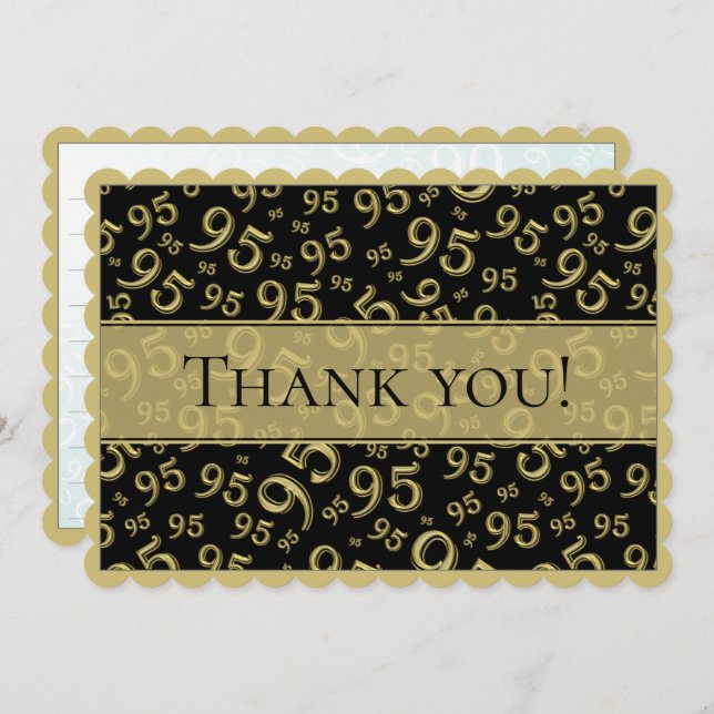 95 "Thank you!" Black/Gold Number Pattern Tack Kort (Fram/baksida)