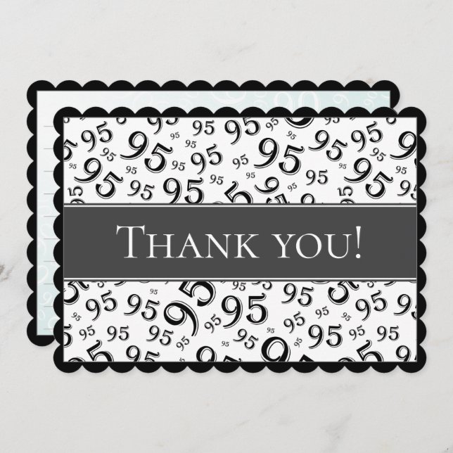 95 "Thank you!" Black/White Number Pattern Tack Kort (Fram/baksida)