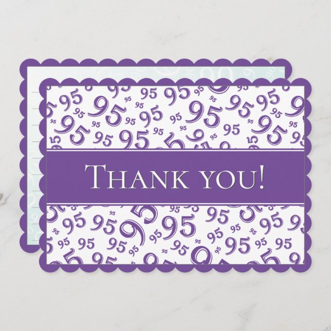 95 "Thank you!" Purple/White Number Pattern Tack Kort (Fram/baksida)