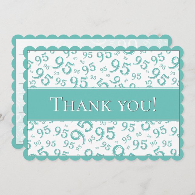 95 "Thank you!" Teal/White Number Pattern Tack Kort (Fram/baksida)