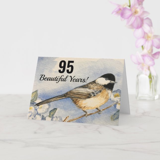 95 vackra år Chickadee Flowers Birthday Kort (Orkide)