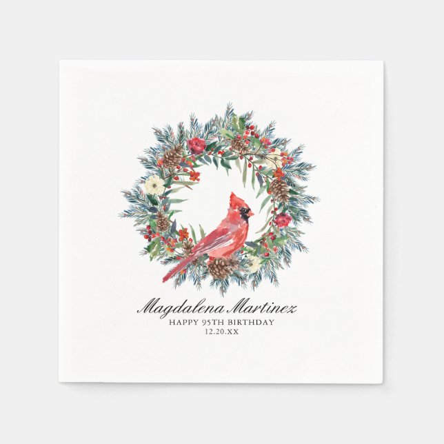 95th Birthday Red Cardinal Wreath Custom Cocktail Pappersservett (Framsidan)