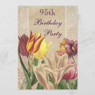 95th födelsedag för för vintagetulpan & liljar inbjudningar