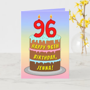 96-årsdag — Rolig tårta & ljus, med anpassat namn Kort