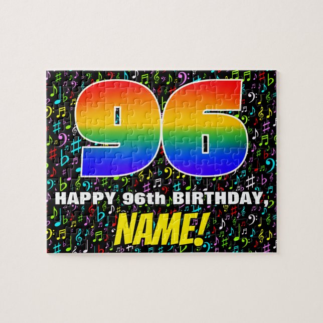 96-årsdag — Roliga, färgglada musik symboler & “96 Pussel (Horisontell)