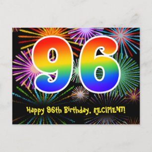 96-årsdag – Roligt fyrverkerimönster + regnbåge 96 Vykort