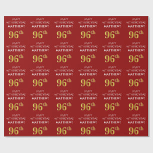 96:e födelsedag: Elegant, rött, Faux Guld-utseende Presentpapper