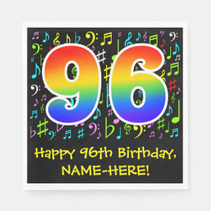 96:e födelsedag - färgstarka musiksymboler, regnbå pappersservett