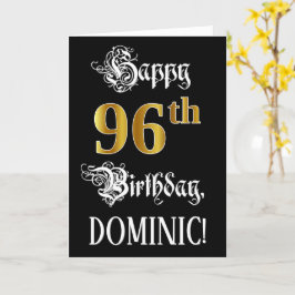 96:e födelsedag - Finare-skript; Faux Guld Titta;  Kort