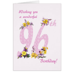 96:e födelsedag Flower Decorated Numbers Hälsningskort