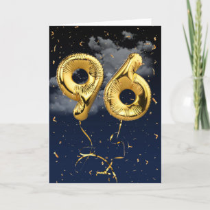 96:e födelsedag Guld Mylar Balloon and Confetti Ca Kort