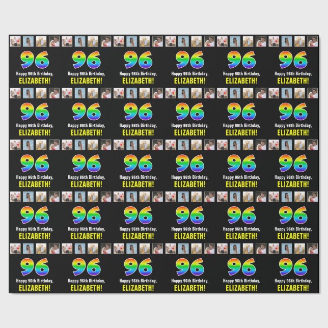 96:e födelsedag: regnbåge ’96’; Anpassningsbar Fot Presentpapper (Seam)